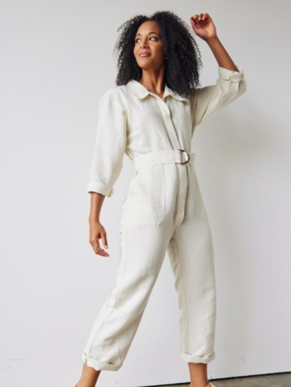 Nwt Able Charlene button down jumpsuit linen blend belted beachy coastal large